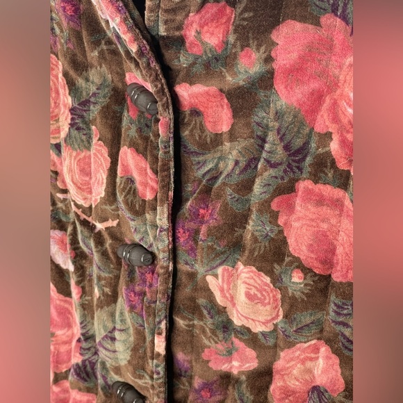 Vintage Sun’N Sand Velvet Floral Quilted Toggle Coat Pockets Roses Cottage Core - Picture 7 of 7